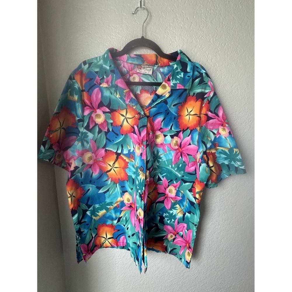 Vintage Hilo Hattie Hawaiian Shirt Mens 1X Floral Lightweight Beach Aloha Button
